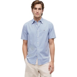 Tommy Hilfiger Men’s Short Sleeve Poplin Shirts in Regular Fit, Men’s Button Down Shirts(Regal Blue / Stripe)