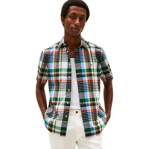 Tommy Hilfiger Men’s Short Sleeve Poplin Shirts in Regular Fit, Men’s Button Down Shirts(White / Check Opt B)