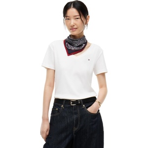 Tommy Hilfiger Women’s Basic Short Sleeve Cotton V-Neck T-Shirt(Ecru)