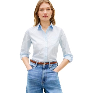 Tommy Hilfiger Women’s Cotton Poplin Long Sleeve Button Down Shirt in Regular Fit with Roll Up Sleeve(Breezy Blue)