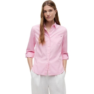 Tommy Hilfiger Women’s Cotton Poplin Long Sleeve Button Down Shirt in Regular Fit with Roll Up Sleeve(Classic Pink)
