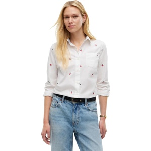 Tommy Hilfiger Women’s Cotton Poplin Long Sleeve Button Down Shirt in Regular Fit with Roll Up Sleeve(Ecru/Aoe)