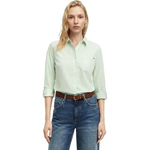 Tommy Hilfiger Women’s Cotton Poplin Long Sleeve Button Down Shirt in Regular Fit with Roll Up Sleeve(Gentle Jade)