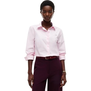 Tommy Hilfiger Women’s Cotton Poplin Long Sleeve Button Down Shirt in Regular Fit with Roll Up Sleeve(Light Pink)