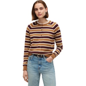 Tommy Hilfiger Women’s Lightweight Long Sleeve Striped Cardigan Sweater(Studio Stp Deep Burgundy D Khaki)