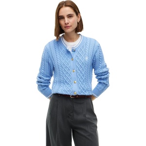 Tommy Hilfiger Women’s Long Sleeve Cable Knit Crewneck Cardigan Sweater(Cloudy Blue)