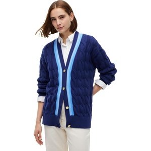 Tommy Hilfiger Women’s Long Sleeve Cotton Cable Cardigan Sweater(Blue Ink)