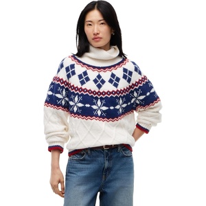 Tommy Hilfiger Women’s Long Sleeve Wool Mock Neck Fair Isle Sweater(Ivory Petal)