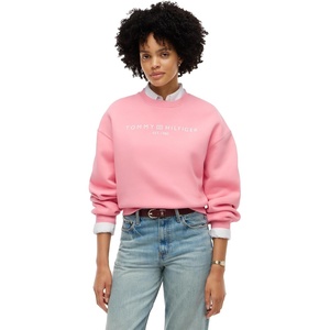 Tommy Hilfiger Women’s Medium Weight Crew Neck Sweatshirt Pullover With Logo(Carnation Pink)