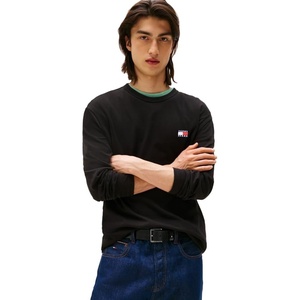 Tommy Jeans Men’s Long Sleeve Solid Cotton Graphic T-Shirts(Black)