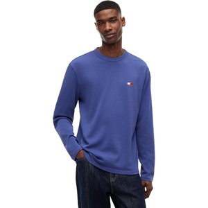 Tommy Jeans Men’s Long Sleeve Solid Cotton Graphic T-Shirts(Blue Storm)