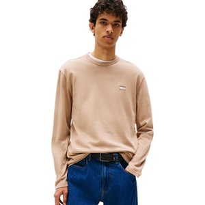 Tommy Jeans Men’s Long Sleeve Solid Cotton Graphic T-Shirts(Coastal Taupe Tonal)