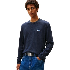 Tommy Jeans Men’s Long Sleeve Solid Cotton Graphic T-Shirts(Dark Night Navy Heather)