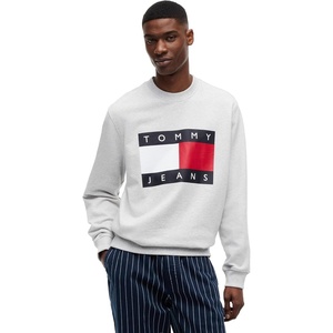 Tommy Jeans Men’s Medium Weight Crewneck Sweatshirt With Printed Flag Logo(Ice Grey Heather)
