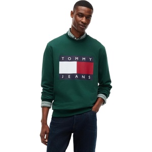 Tommy Jeans Men’s Medium Weight Crewneck Sweatshirt With Printed Flag Logo(Velvet Green)