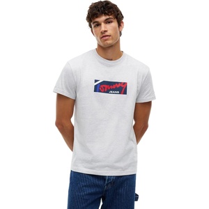 Tommy Jeans Men’s Short Sleeve Cotton Graphic T-Shirts in Regular Fit(Ice Grey Heather)