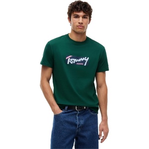 Tommy Jeans Men’s Short Sleeve Cotton Graphic T-Shirts in Regular Fit(Velvet Green)