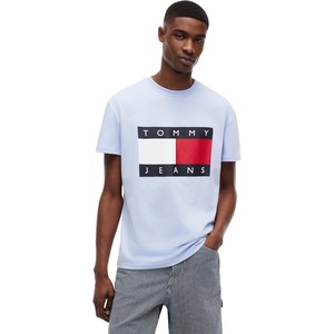 Tommy Jeans Men’s Short Sleeve Cotton Graphic T-Shirts with Big Flag Logo Design(Moonlight Iris)