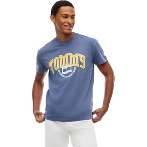 Tommy Jeans Men’s Short Sleeve Cotton Graphic T-Shirts with Varsity Logo(Dark Blue)