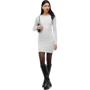 Tommy Jeans Women’s Casual Cotton Bodycon Mini Dress with Stretch(Ice Grey Heather)