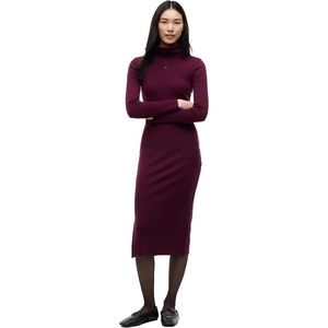 Tommy Jeans Women’s Casual Cotton Turtleneck Bodycon Midi Dress with Stretch(Calypso Berry)