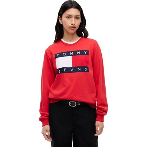 Tommy Jeans Women’s Medium Weight Cotton Graphic Crewneck Sweatshirt Pullover(Lavish Red)