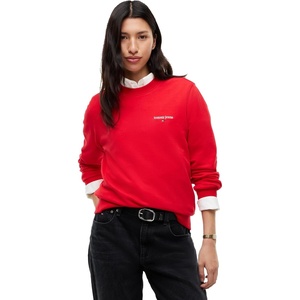 Tommy Jeans Women’s Medium Weight Graphic Crewneck Sweatshirt Pullover(Lavish Red)