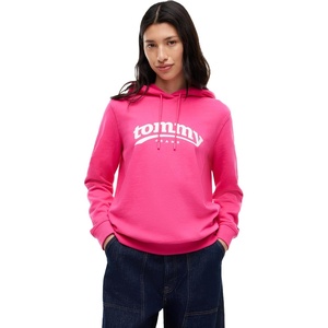 Tommy Jeans Women’s Medium Weight Graphic Pullover Hoodie Sweatshirt(Bright Cerise Pink)