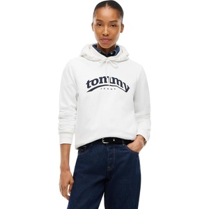 Tommy Jeans Women’s Medium Weight Graphic Pullover Hoodie Sweatshirt(Ecru)