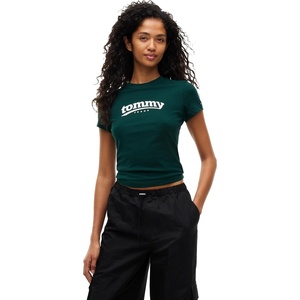 Tommy Jeans Women’s Short Sleeve Cotton Graphic T-Shirt in Slim Fit(Elegant Green)