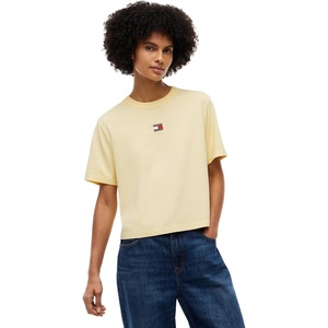 Tommy Jeans Women’s Short Sleeve Cotton Graphic T-Shirt with Embroidered Flag Logo(Day Lily)