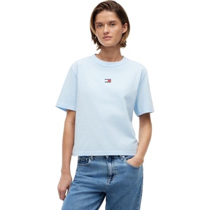 Tommy Jeans Women’s Short Sleeve Cotton Graphic T-Shirt with Embroidered Flag Logo(Kingly Blue)